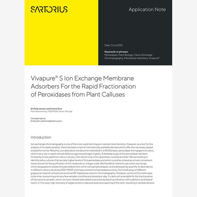 Vivapure® S Ion Exchange Membrane Adsorbers for the Rapid Fractionation ...