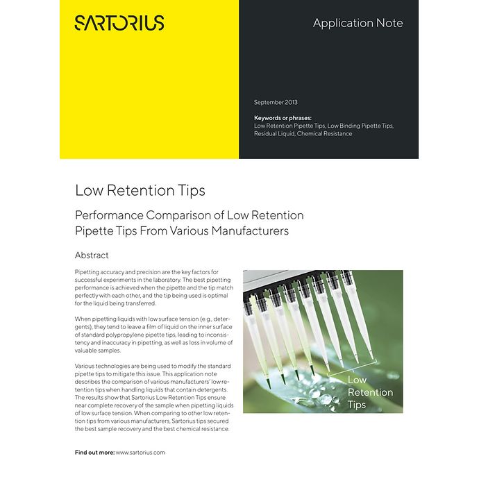 Performance Comparison of Low Retention Pipette Tips