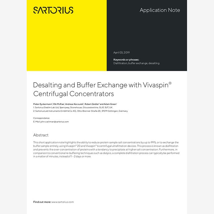 Desalting and Buffer Exchange with Vivaspin Centrifugal Concentrators