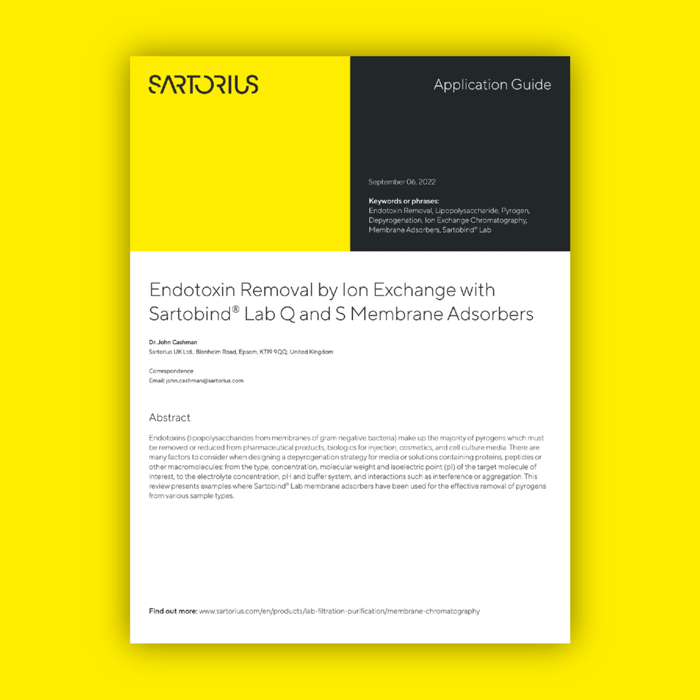 Endotoxin Removal by IEX with Membrane Adsorbers Sartorius