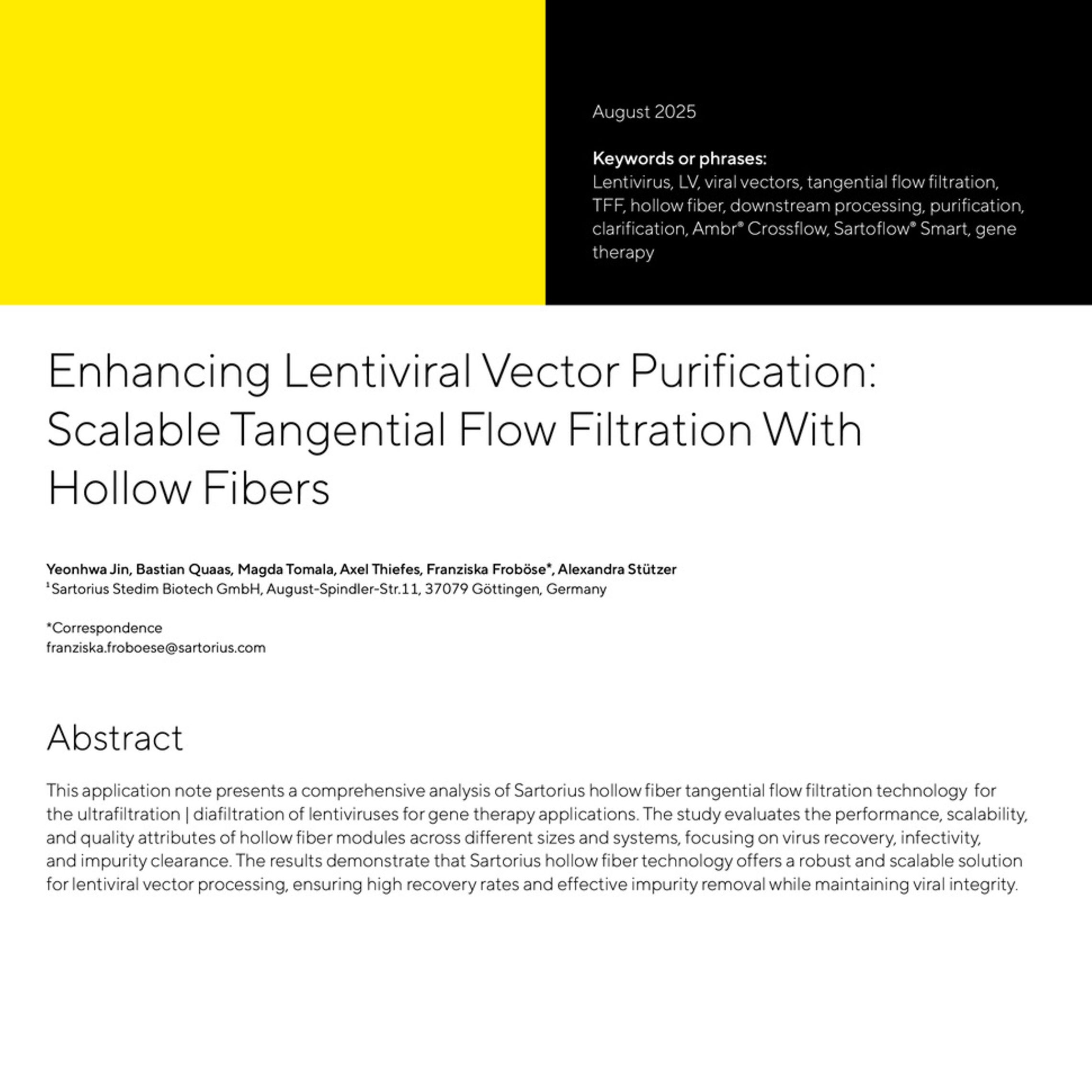 Enhancing Lentiviral Vector Purification: Scalable TFF With Hollow Fibers