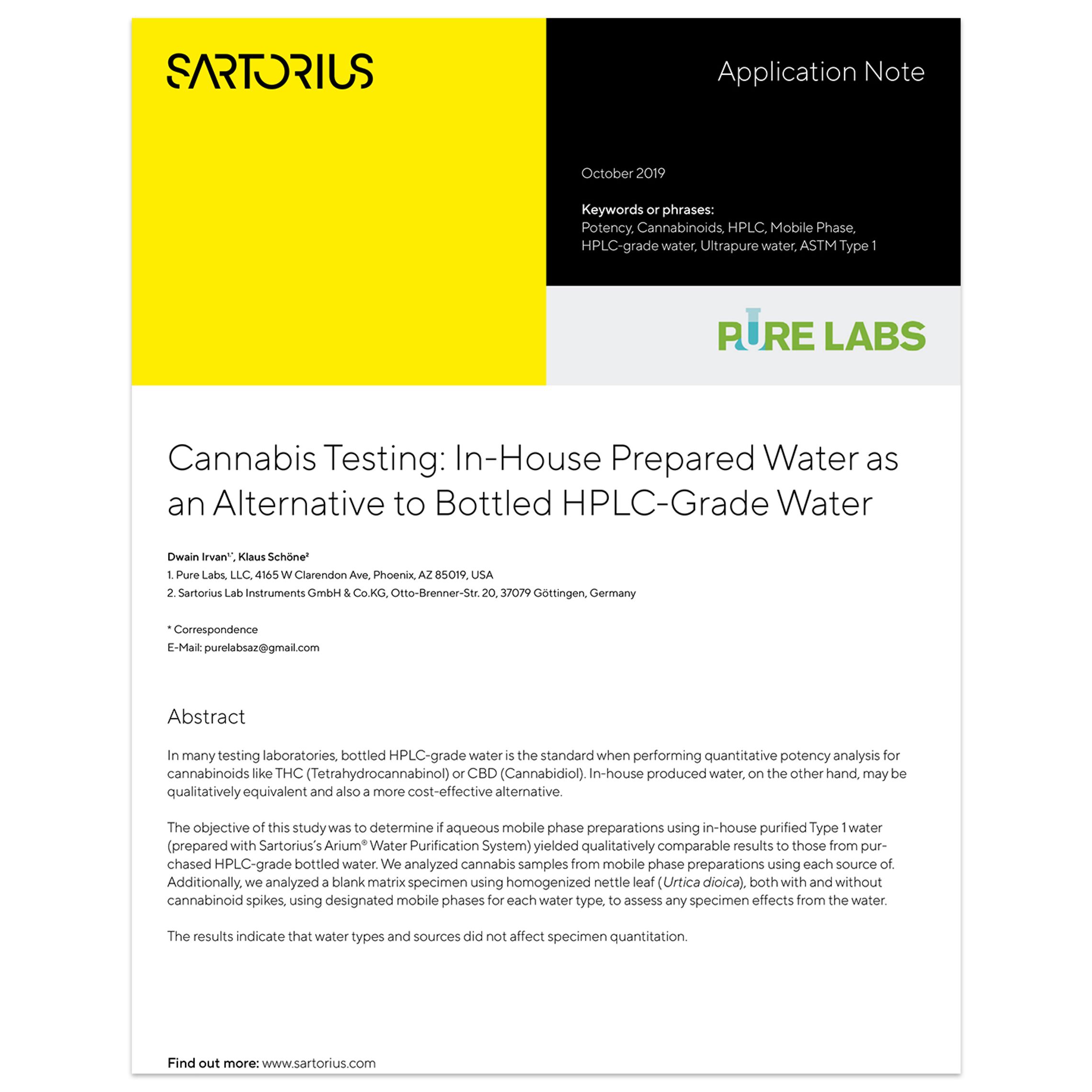 Cannabis Testing In House Prepared Water as an Alternative to Bottled HPLC  Grade Water