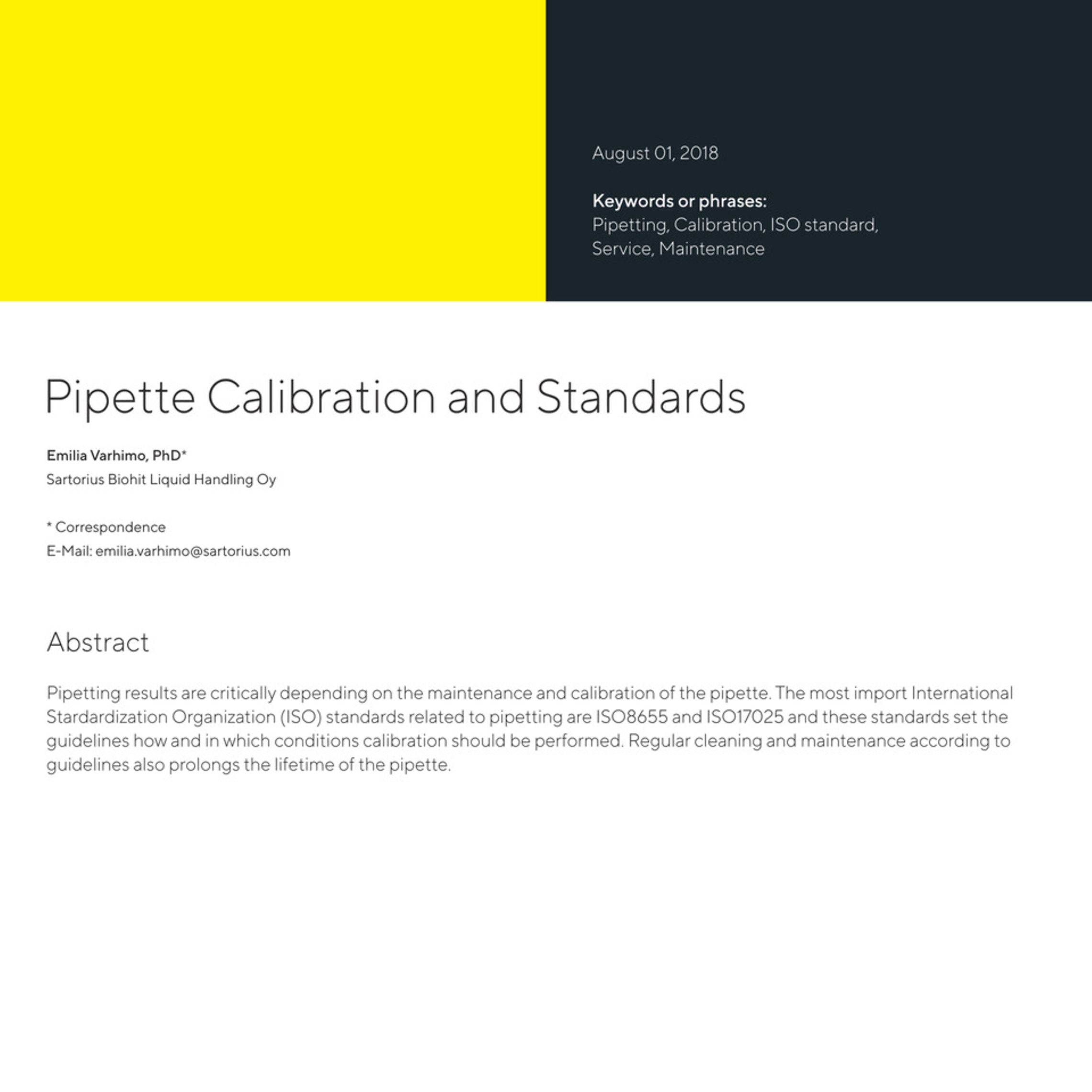Pipette Calibration and Standards