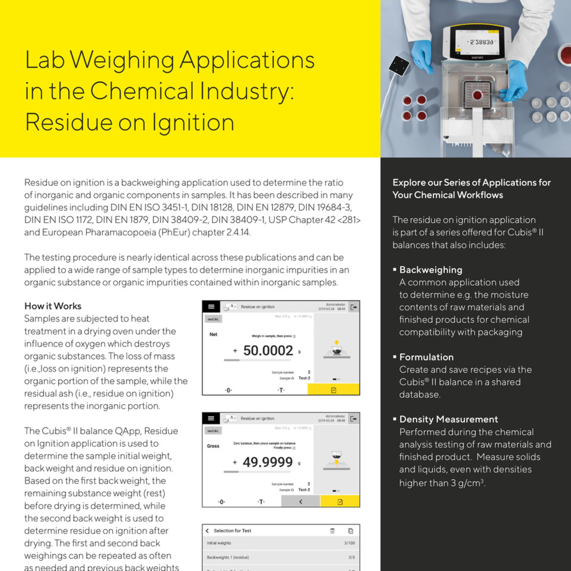 Lab Weighing Applications in the Chemical Industry Residue on Ignition